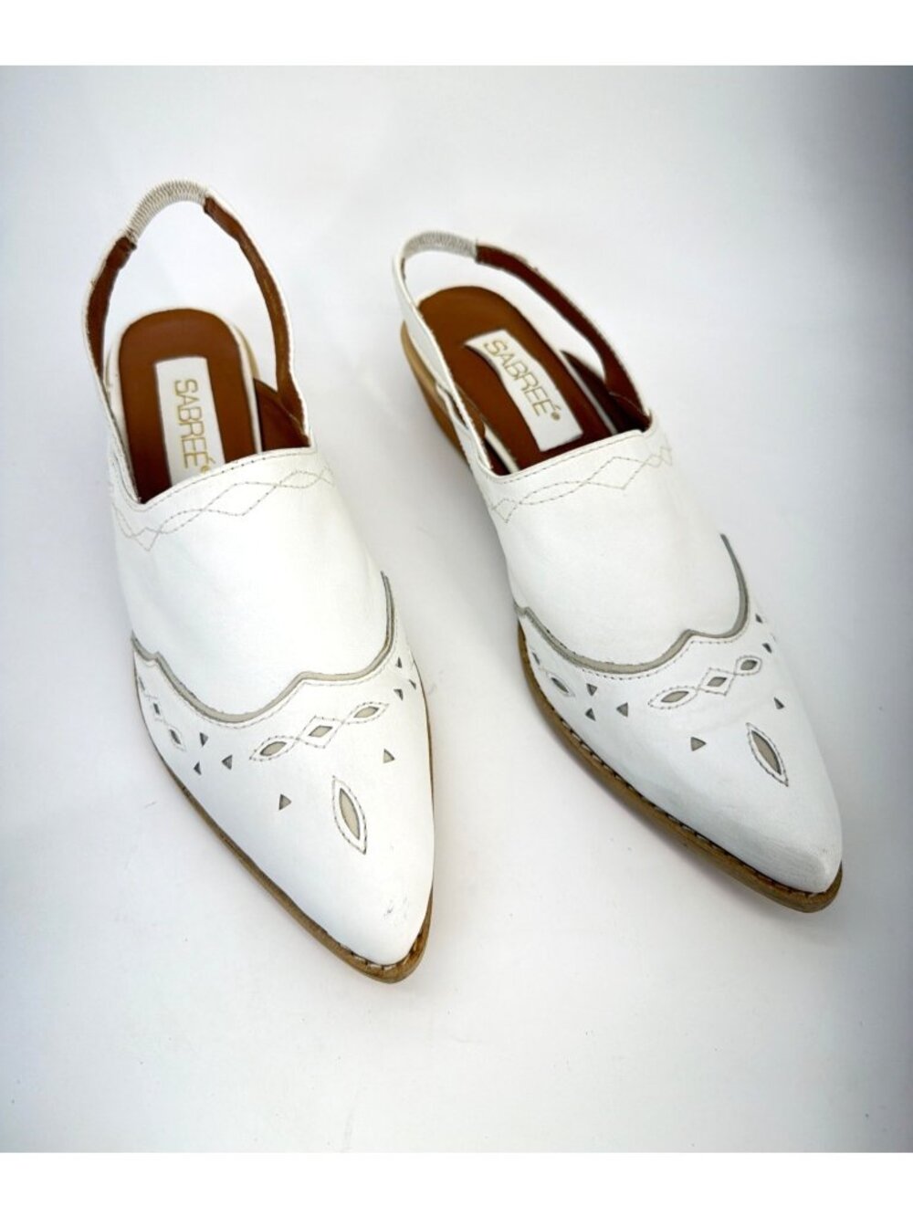 Sabree Vintage Courtney Western Mules White Leather Womens Slingback Booties 9.5 - Picture 4 of 11